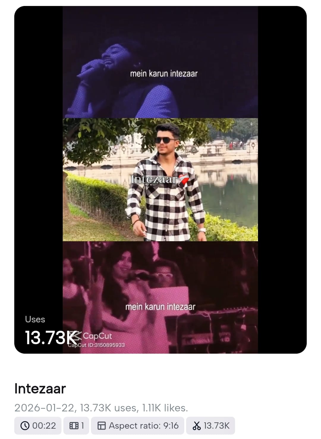 Mai Karu Intezaar Tera Reels Capcut Template Arijit Singh Samjhawan